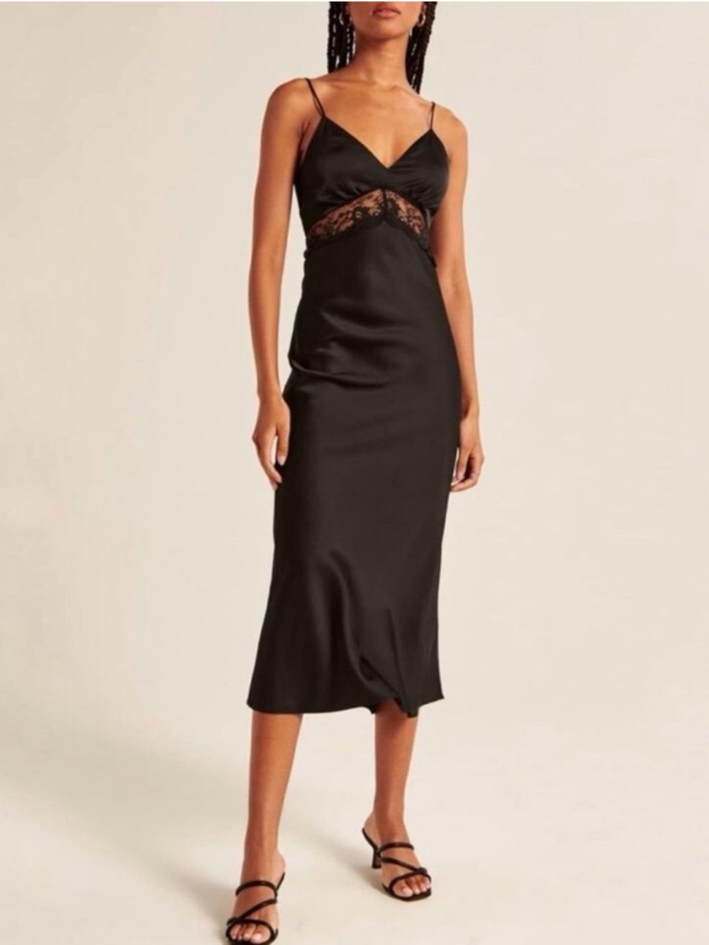 Abercrombie & Fitch Lace and Satin Slip Midi Dress